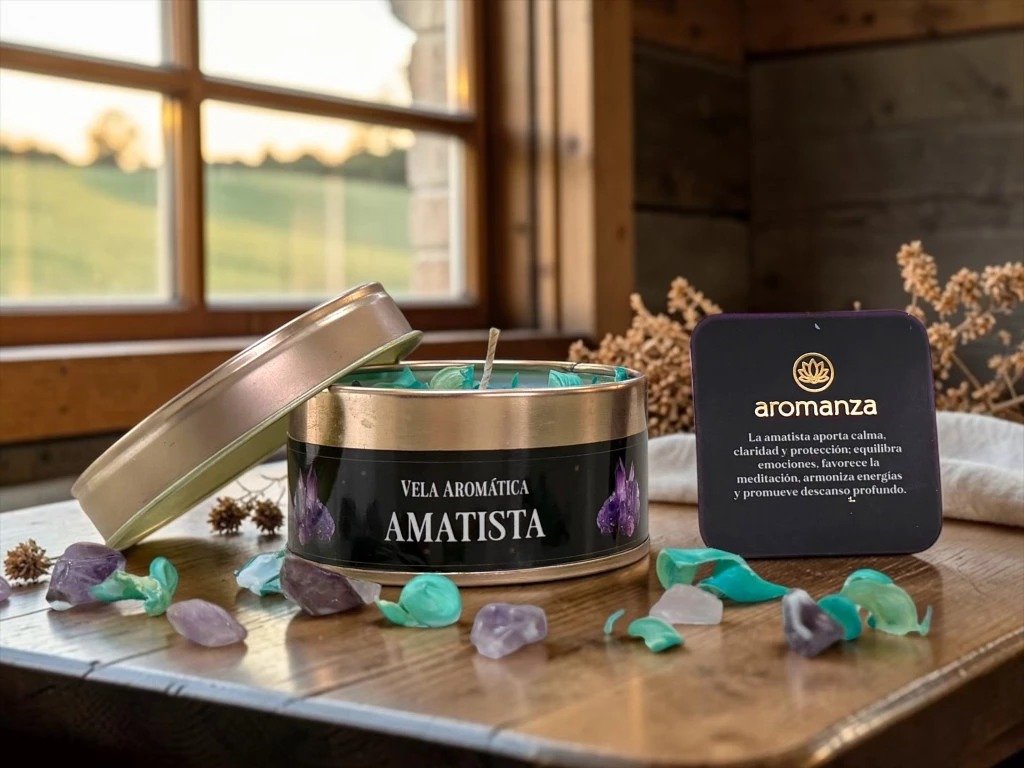 Vela Aromática Orgánica con Cristales AMATISTA